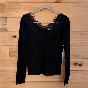 Candie's Black V-Neck Lace Blouse